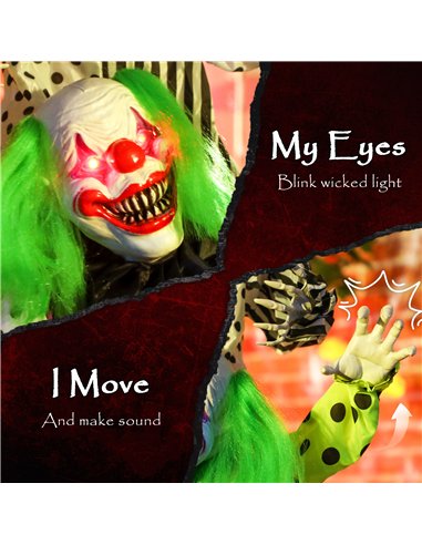 Outsunny Life Size Stackable Halloween Animated Clown with Red Light Up Eyes, Sound Activated Scary Halloween Decorations, Batte
