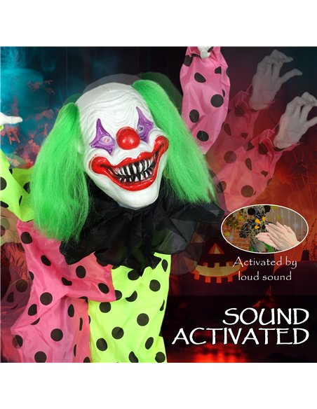 Outsunny Life Size Stackable Halloween Animated Clown with Red Light Up Eyes, Sound Activated Scary Halloween Decorations, Batte - pic 202035 | FastDaddyshop