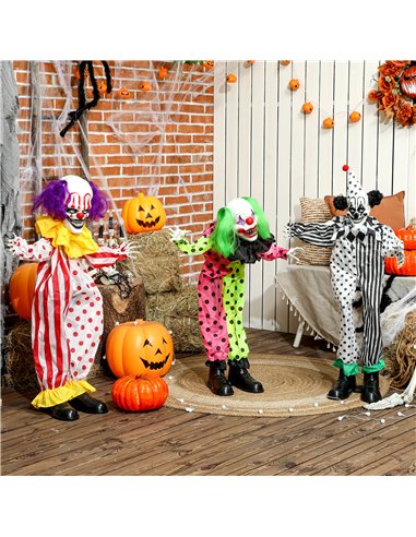 Outsunny Life Size Stackable Halloween Animated Clown with Red Light Up Eyes, Sound Activated Scary Halloween Decorations, Batte