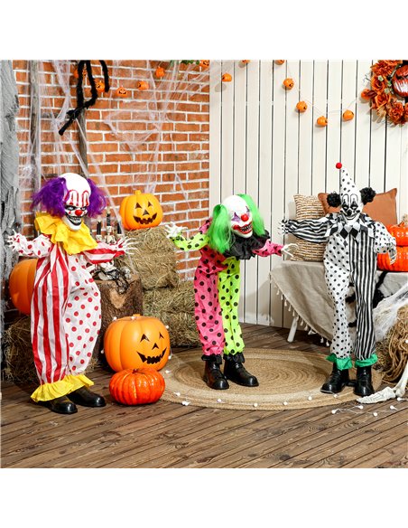 Outsunny Life Size Stackable Halloween Animated Clown with Red Light Up Eyes, Sound Activated Scary Halloween Decorations, Batte - pic 202038 | FastDaddyshop