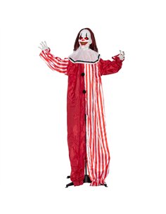Outsunny 165 cm Life Size Halloween Animated Clown with Red Light Up Eyes, Sound Activated Moving Body, Scary Clown Halloween De