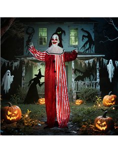 Outsunny 165 cm Life Size Halloween Animated Clown with Red Light Up Eyes, Sound Activated Moving Body, Scary Clown Halloween De 2