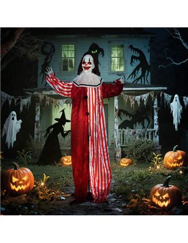 Outsunny 165 cm Life Size Halloween Animated Clown with Red Light Up Eyes, Sound Activated Moving Body, Scary Clown Halloween De