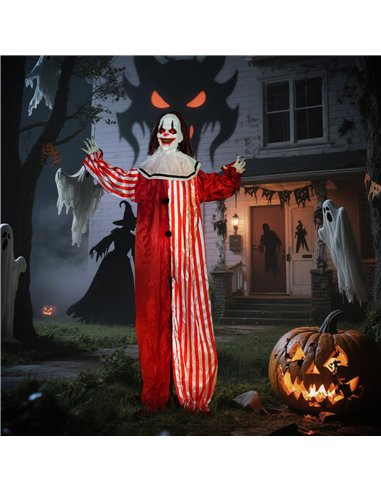 Outsunny 165 cm Life Size Halloween Animated Clown with Red Light Up Eyes, Sound Activated Moving Body, Scary Clown Halloween De