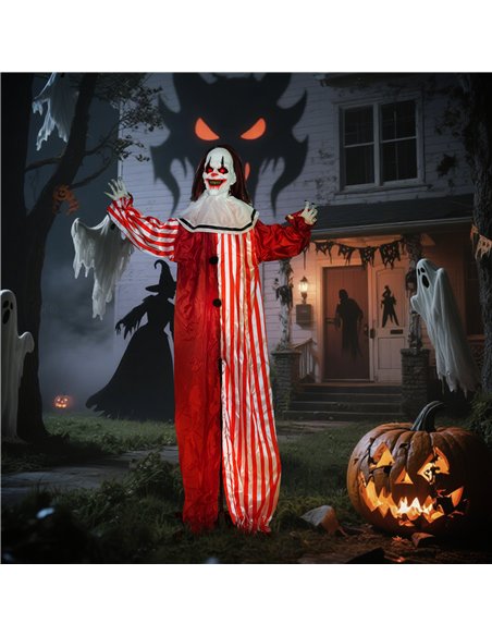 Outsunny 165 cm Life Size Halloween Animated Clown with Red Light Up Eyes, Sound Activated Moving Body, Scary Clown Halloween De - pic 202047 | FastDaddyshop