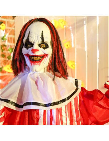 Outsunny 165 cm Life Size Halloween Animated Clown with Red Light Up Eyes, Sound Activated Moving Body, Scary Clown Halloween De