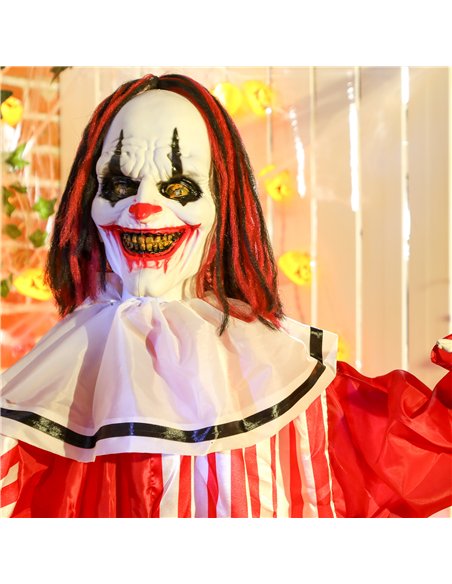 Outsunny 165 cm Life Size Halloween Animated Clown with Red Light Up Eyes, Sound Activated Moving Body, Scary Clown Halloween De - pic 202048 | FastDaddyshop