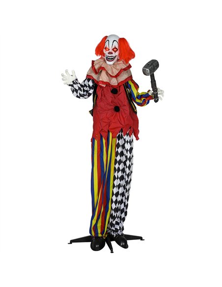 Outsunny 173 cm Life Size Halloween Animated Standing Clown & Hammer with Red Light Up Eyes, Sound Activated Moving Arms & Head, - pic 202049 | FastDaddyshop