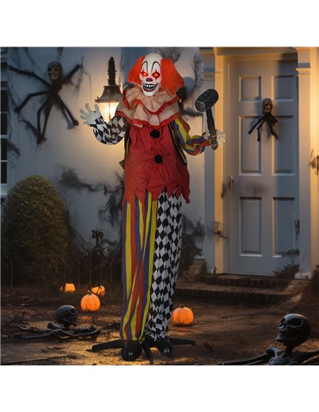 Outsunny 173 cm Life Size Halloween Animated Standing Clown & Hammer with Red Light Up Eyes, Sound Activated Moving Arms & Head, - pic 202050 | FastDaddyshop