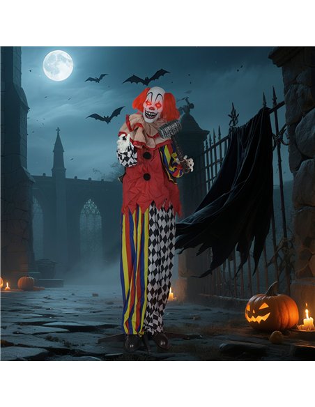 Outsunny 173 cm Life Size Halloween Animated Standing Clown & Hammer with Red Light Up Eyes, Sound Activated Moving Arms & Head, - pic 202057 | FastDaddyshop