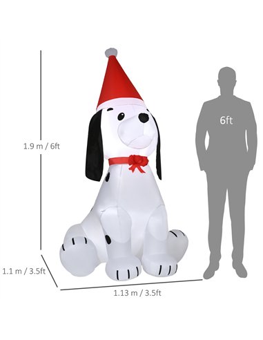HOMCOM 6ft Inflatable Christmas Puppy Dog Wearing Santa Hat Lighted Outdoor Decoration Blow Up Decor for Holiday Indoor