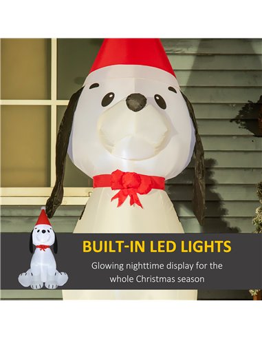 HOMCOM 6ft Inflatable Christmas Puppy Dog Wearing Santa Hat Lighted Outdoor Decoration Blow Up Decor for Holiday Indoor