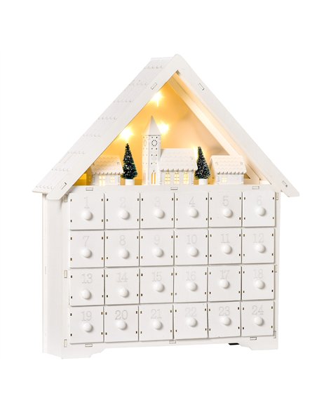 HOMCOM 24-Drawer Christmas Advent Calendar, Wooden Light-Up Traditional Decoration, Adults Kids Countdown Holiday House w/ Light - pic 202067 | FastDaddyshop