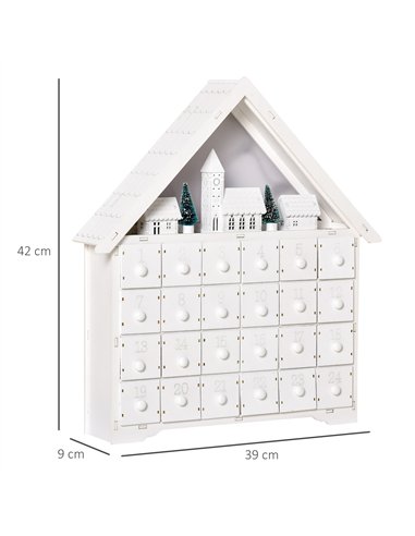 HOMCOM 24-Drawer Christmas Advent Calendar, Wooden Light-Up Traditional Decoration, Adults Kids Countdown Holiday House w/ Light