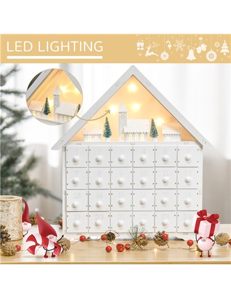 HOMCOM 24-Drawer Christmas Advent Calendar, Wooden Light-Up Traditional Decoration, Adults Kids Countdown Holiday House w/ Light - pic 202070 | FastDaddyshop