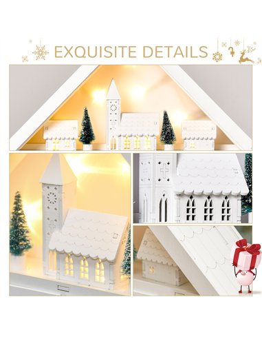 HOMCOM 24-Drawer Christmas Advent Calendar, Wooden Light-Up Traditional Decoration, Adults Kids Countdown Holiday House w/ Light