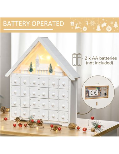 HOMCOM 24-Drawer Christmas Advent Calendar, Wooden Light-Up Traditional Decoration, Adults Kids Countdown Holiday House w/ Light
