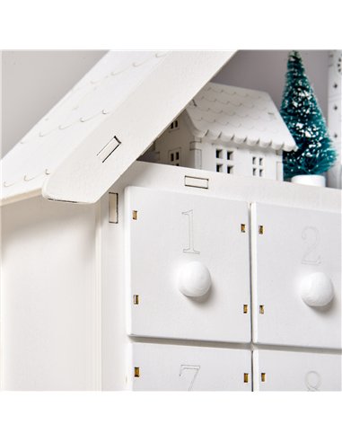 HOMCOM 24-Drawer Christmas Advent Calendar, Wooden Light-Up Traditional Decoration, Adults Kids Countdown Holiday House w/ Light