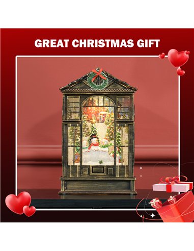 HOMCOM Christmas Snow Globe Lantern with Lights, Musical Snow Globe with Swirling Glitter, Battery Operated Musical Christmas De