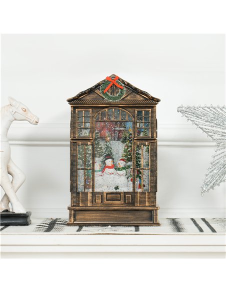 HOMCOM Christmas Snow Globe Lantern with Lights, Musical Snow Globe with Swirling Glitter, Battery Operated Musical Christmas De - pic 202090 | FastDaddyshop