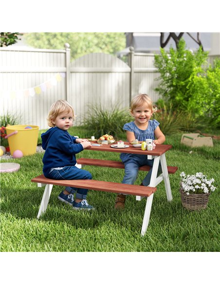 Outsunny Kids Picnic Table, Wooden Table and Bench Set, Kids Garden Furniture for Patio Aged 3-8 Years Old, Brown - pic 202113 | FastDaddyshop
