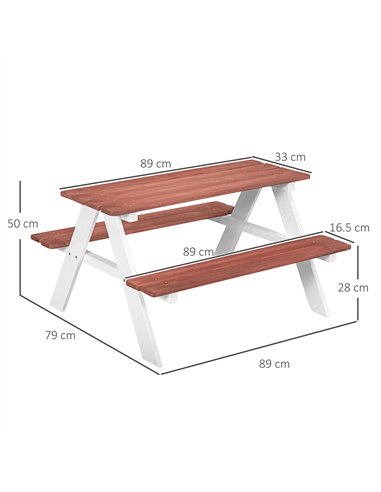 Outsunny Kids Picnic Table, Wooden Table and Bench Set, Kids Garden Furniture for Patio Aged 3-8 Years Old, Brown