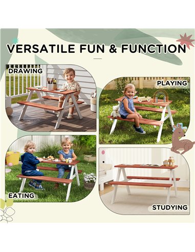 Outsunny Kids Picnic Table, Wooden Table and Bench Set, Kids Garden Furniture for Patio Aged 3-8 Years Old, Brown
