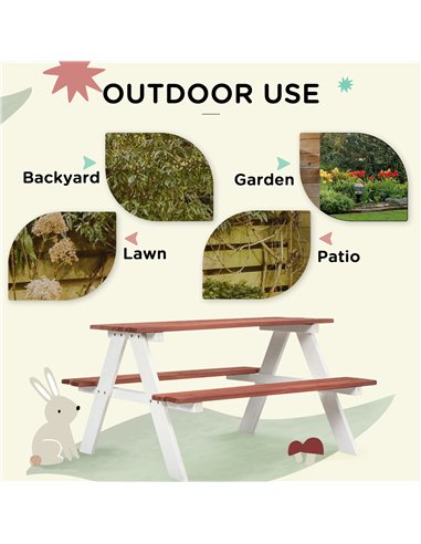 Outsunny Kids Picnic Table, Wooden Table and Bench Set, Kids Garden Furniture for Patio Aged 3-8 Years Old, Brown