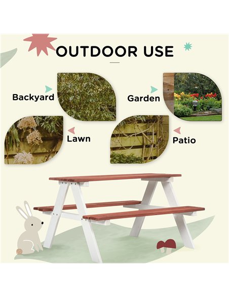 Outsunny Kids Picnic Table, Wooden Table and Bench Set, Kids Garden Furniture for Patio Aged 3-8 Years Old, Brown - pic 202116 | FastDaddyshop