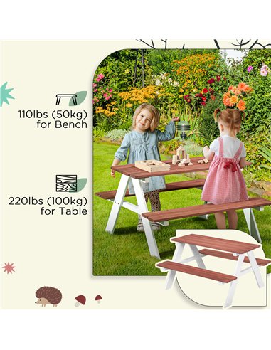 Outsunny Kids Picnic Table, Wooden Table and Bench Set, Kids Garden Furniture for Patio Aged 3-8 Years Old, Brown