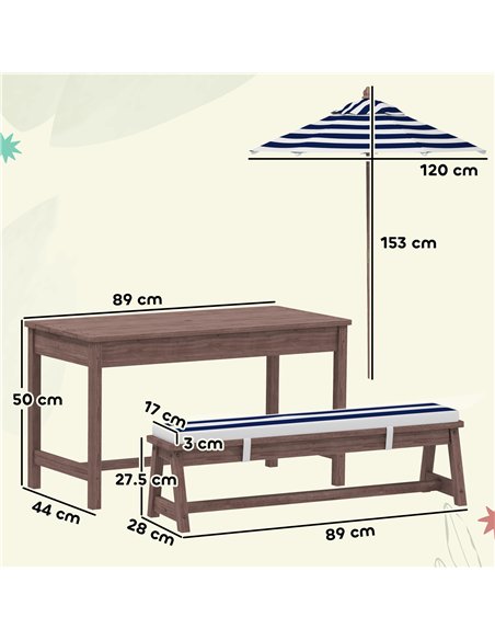 AIYAPLAY Outdoor Wooden Kids Picnic Table & Bench Set with Cushions and Umbrella, for Patio, Garden, Navy Blue - pic 202123 | FastDaddyshop