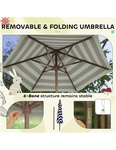 AIYAPLAY Outdoor Wooden Kids Picnic Table & Bench Set with Cushions and Umbrella, for Patio, Garden, Navy Blue