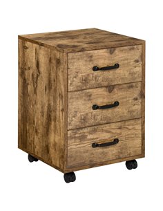 HOMCOM Rolling File Cabinet with 3 Drawers, Under Desk Mobile Filing Organizer, Brown