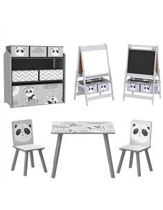 ZONEKIZ Kids Table and Chairs, Kids Storage Unit and Kids Easel Set, Cute Animal Design Kids Activity Furniture Set for Ages 3-8