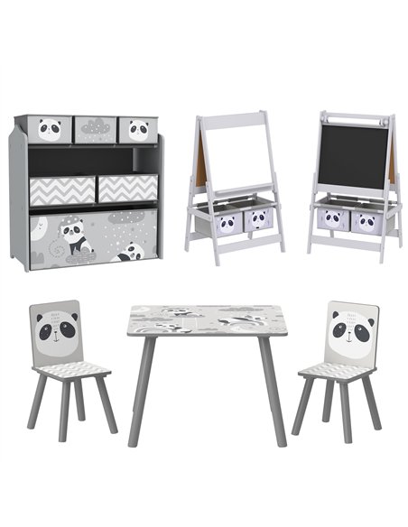 ZONEKIZ Kids Table and Chairs, Kids Storage Unit and Kids Easel Set, Cute Animal Design Kids Activity Furniture Set for Ages 3-8 - pic 202130 | FastDaddyshop