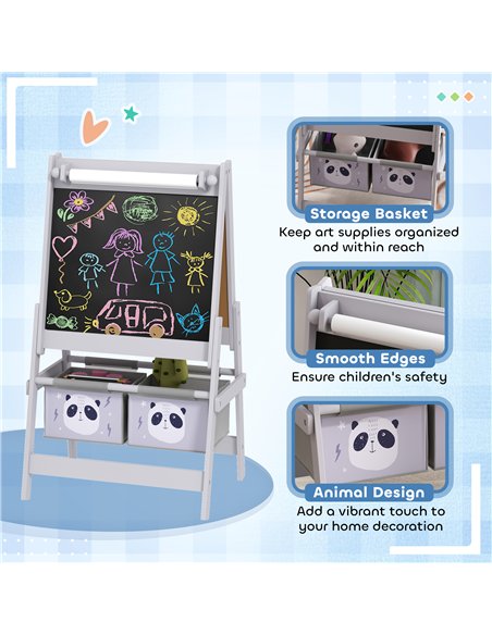 ZONEKIZ Kids Table and Chairs, Kids Storage Unit and Kids Easel Set, Cute Animal Design Kids Activity Furniture Set for Ages 3-8 - pic 202136 | FastDaddyshop