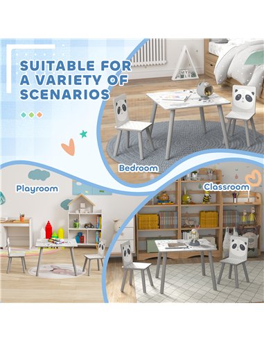 ZONEKIZ Kids Table and Chairs, Kids Storage Unit and Kids Easel Set, Cute Animal Design Kids Activity Furniture Set for Ages 3-8