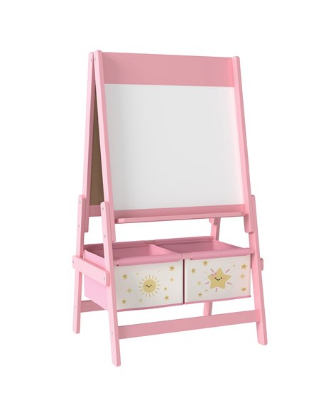 AIYAPLAY Art Easel for Kids, Double-Sided Whiteboard/Blackboard with Paper Roll, Two Storage Boxes, for Ages 3-8 Years, Pink - pic 202139 | FastDaddyshop
