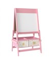 AIYAPLAY Art Easel for Kids, Double-Sided Whiteboard/Blackboard with Paper Roll, Two Storage Boxes, for Ages 3-8 Years, Pink