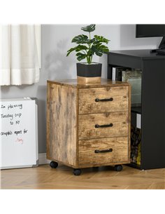 HOMCOM Rolling File Cabinet with 3 Drawers, Under Desk Mobile Filing Organizer, Brown 2