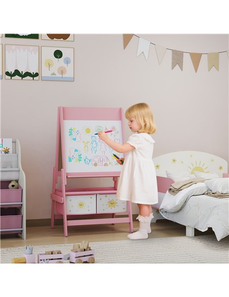 AIYAPLAY Art Easel for Kids, Double-Sided Whiteboard/Blackboard with Paper Roll, Two Storage Boxes, for Ages 3-8 Years, Pink - pic 202140 | FastDaddyshop
