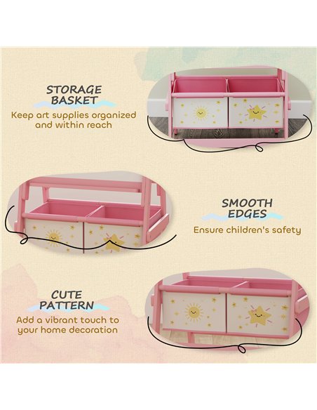 AIYAPLAY Art Easel for Kids, Double-Sided Whiteboard/Blackboard with Paper Roll, Two Storage Boxes, for Ages 3-8 Years, Pink - pic 202143 | FastDaddyshop
