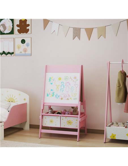 AIYAPLAY Art Easel for Kids, Double-Sided Whiteboard/Blackboard with Paper Roll, Two Storage Boxes, for Ages 3-8 Years, Pink - pic 202145 | FastDaddyshop