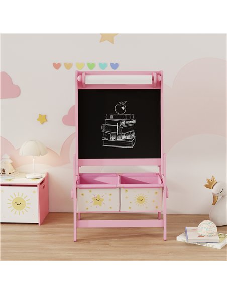AIYAPLAY Art Easel for Kids, Double-Sided Whiteboard/Blackboard with Paper Roll, Two Storage Boxes, for Ages 3-8 Years, Pink - pic 202146 | FastDaddyshop