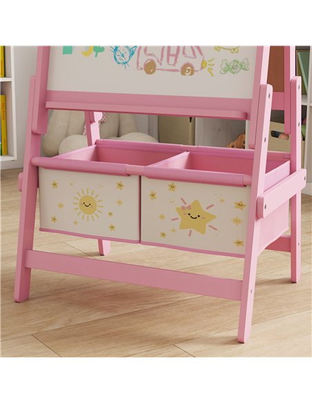 AIYAPLAY Art Easel for Kids, Double-Sided Whiteboard/Blackboard with Paper Roll, Two Storage Boxes, for Ages 3-8 Years, Pink - pic 202147 | FastDaddyshop