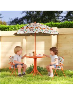 AIYAPLAY Kids Patio Set, Children Table and Chair Set, Outdoor Picnic Table with 2 Folding Chairs and Umbrella, Orange 2