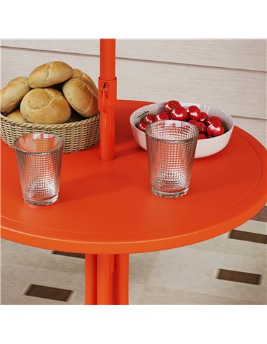 AIYAPLAY Kids Patio Set, Children Table and Chair Set, Outdoor Picnic Table with 2 Folding Chairs and Umbrella, Orange