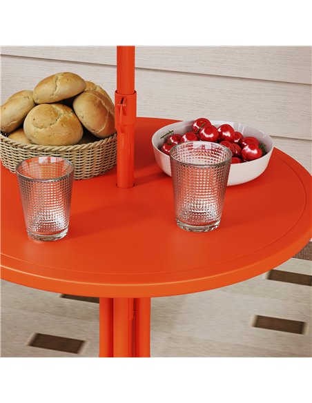 AIYAPLAY Kids Patio Set, Children Table and Chair Set, Outdoor Picnic Table with 2 Folding Chairs and Umbrella, Orange - pic 202156 | FastDaddyshop