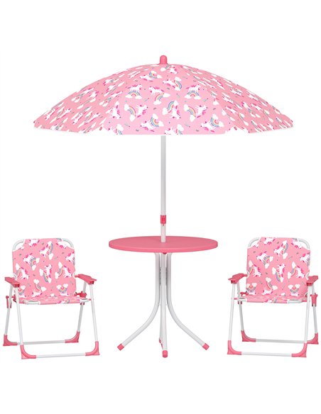 AIYAPLAY Kids Patio Table and Chair Set, Kids Garden Furniture with Umbrella, 4-Piece Bistro Set for Garden, Pink - pic 202157 | FastDaddyshop