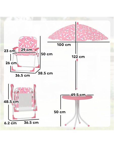 AIYAPLAY Kids Patio Table and Chair Set, Kids Garden Furniture with Umbrella, 4-Piece Bistro Set for Garden, Pink - pic 202159 | FastDaddyshop